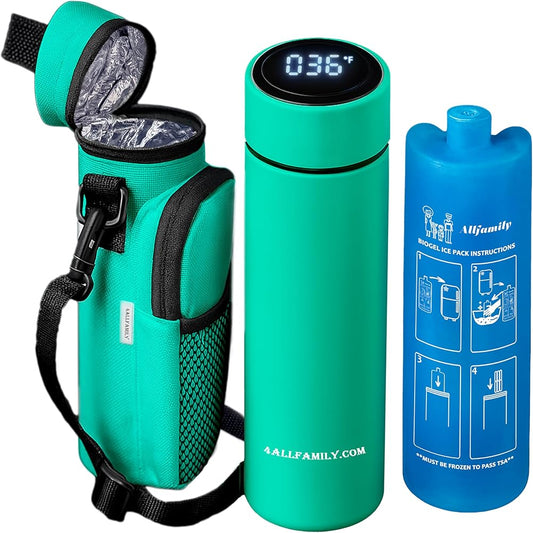 4ALLFAMILY Nomad Medium Pro Insulin Cooler Travel Case – TSA Approved Medicine Cooler with Biogel Ice Pack & Temp Display – Portable Diabetic Cold Case with Insulated Medicine Bag - Pro Turquoise